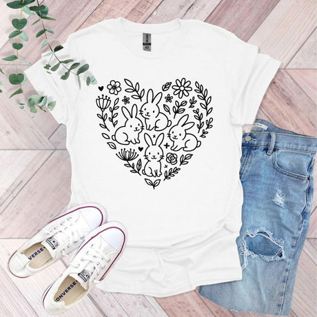 Floral Heart Rabbits T-Shirt