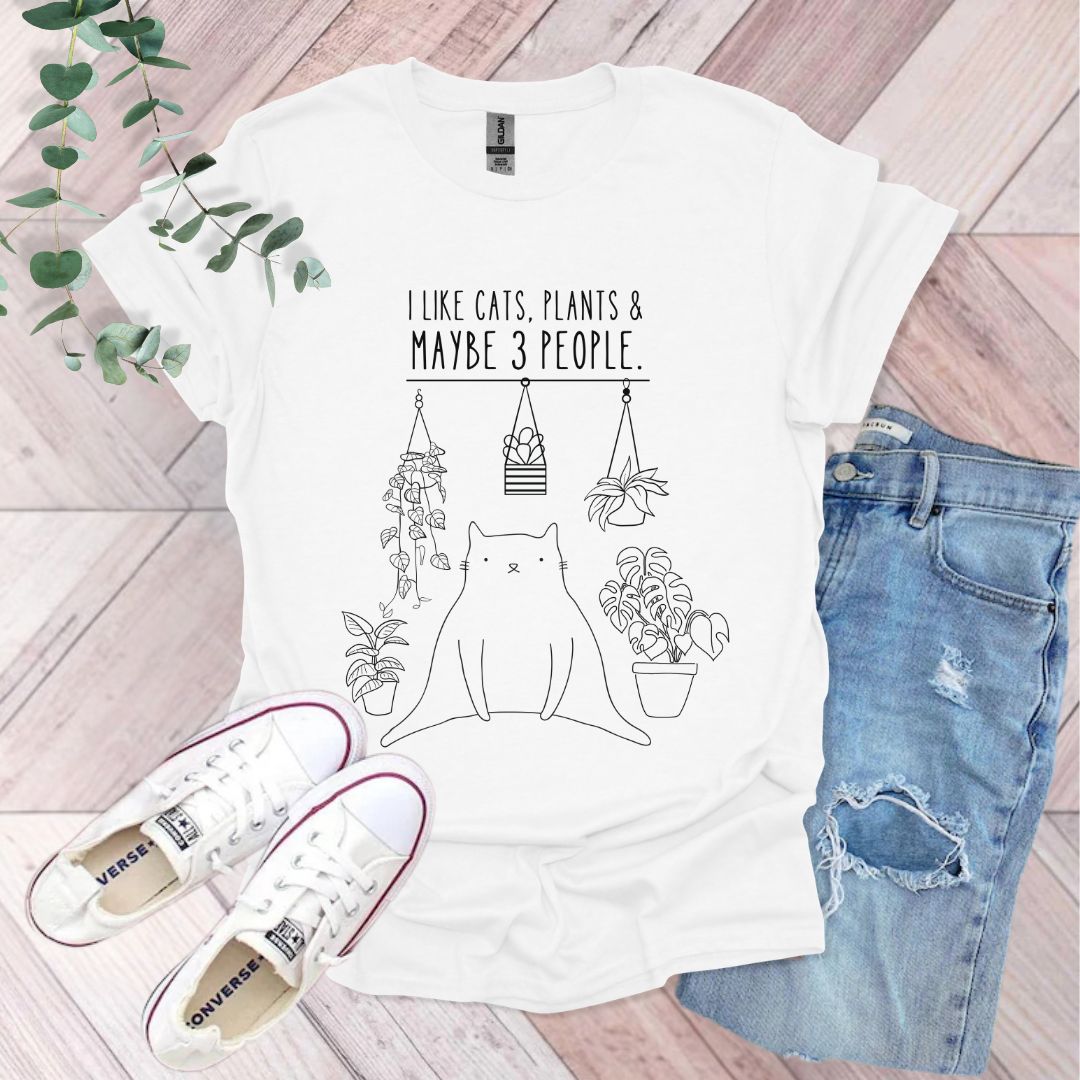 I Like Cats, Plants & Maybe 3 People T-Shirt