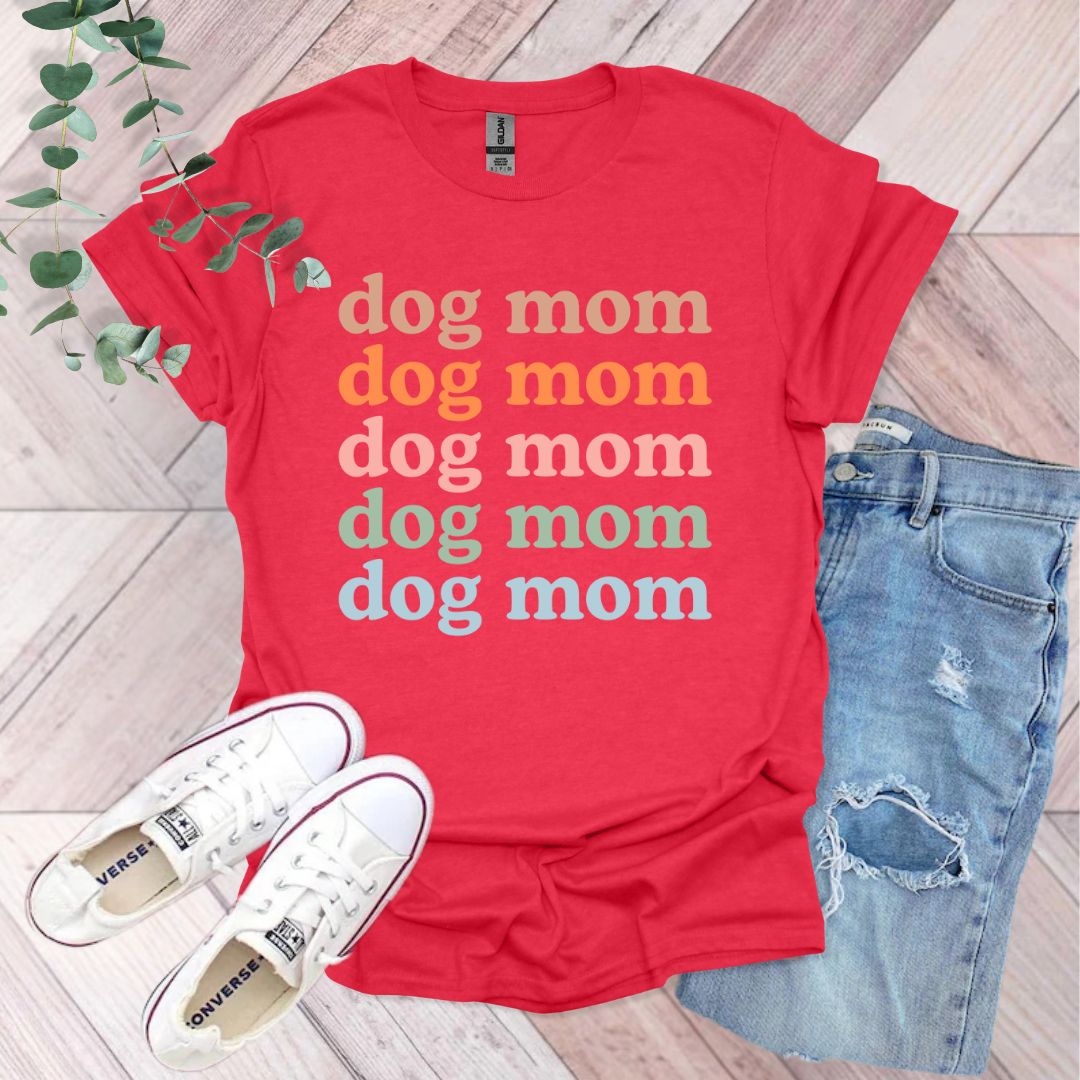 a t - shirt that says i dog mom, dog mom, and dog mom