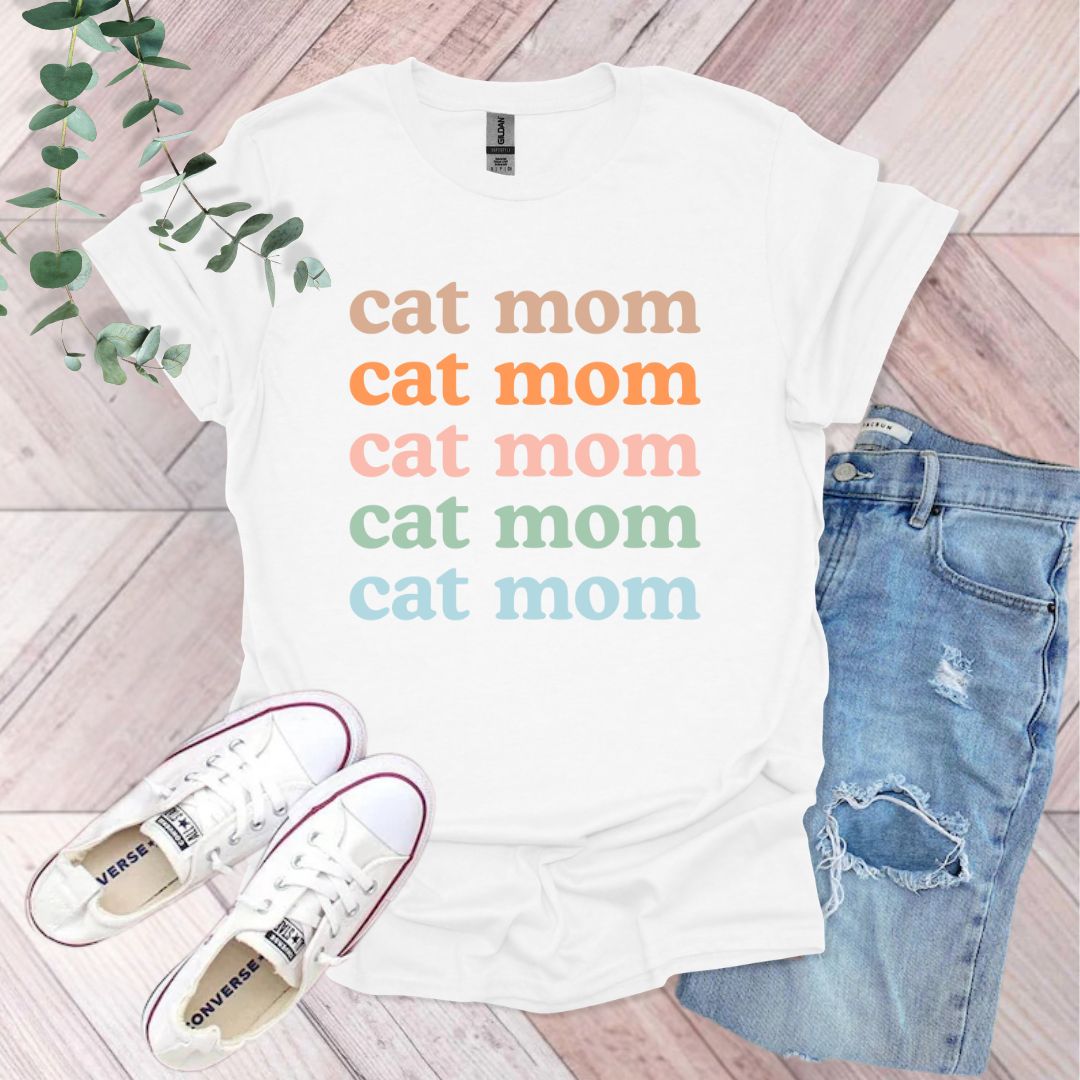 a t - shirt with the words cat mom on it