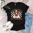 a black shirt with a brown and white dog on it