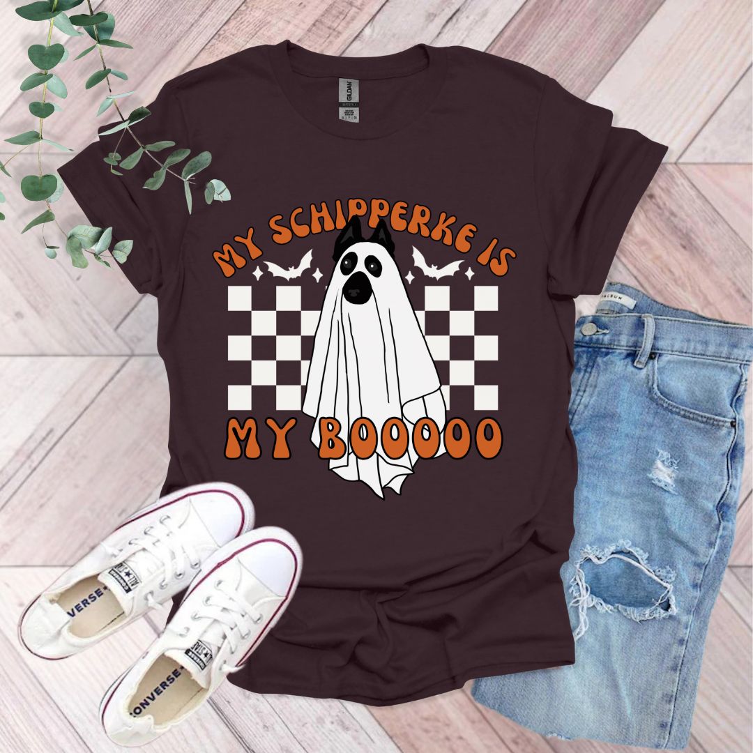 a t - shirt that says, my schiperke is my boooo