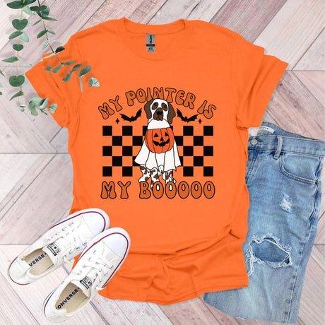 an orange shirt that says my pointers are my boooo